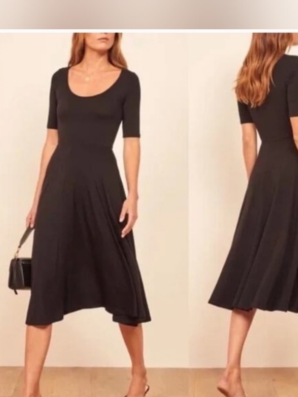 Reformation Classic Black Scoop Neck Midi Dress XS